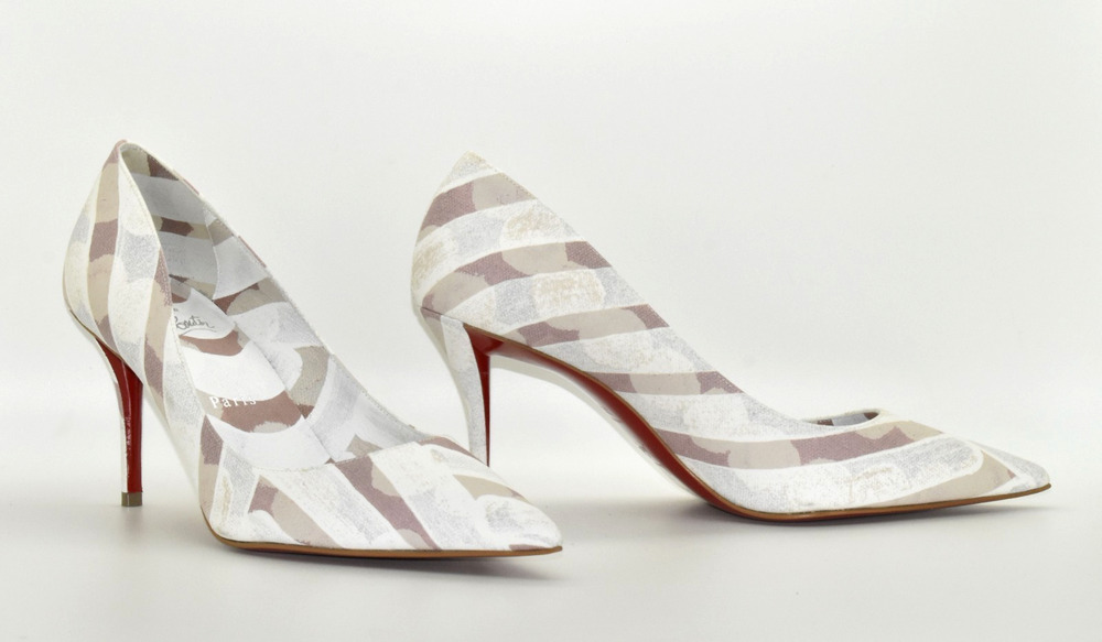 B20 NWoB CHRISTIAN LOUBOUTIN Miss Z 80 Striped Fabric Red Sole Pumps Size 38.5